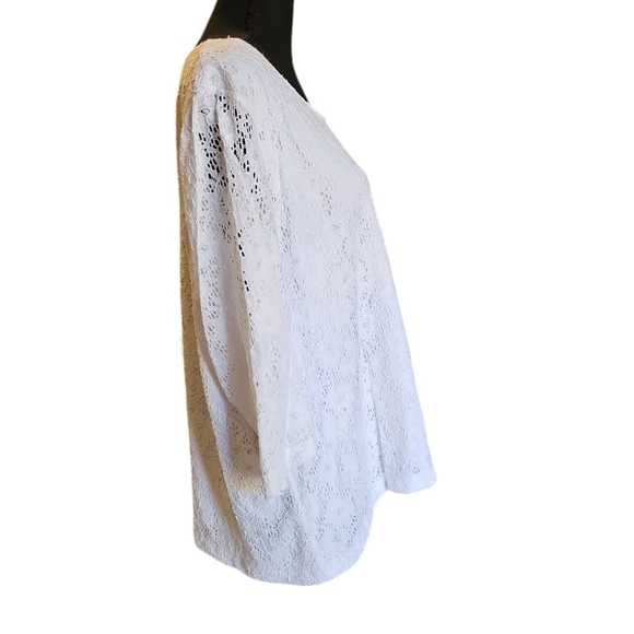 C.D. Daniels White Lace Pull On Blouse 99% Nylon 1% Spandex Size 1X - Picture 3 of 7